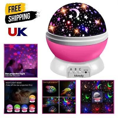 Rotating LED Galaxy Starry Night Light Projector Star Sky Moon Lamp Kids Bedroom • £3.99