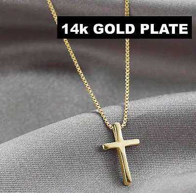 Small Cross Necklace For Men Women Stainless Steel Pendant Necklace Chain Gift • $8.99