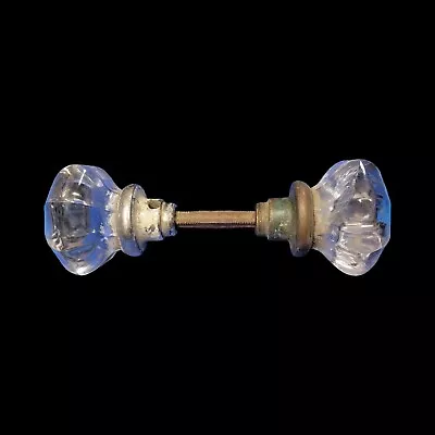 Vintage Crystal Glass Brass Door Knob Handle • $29.99