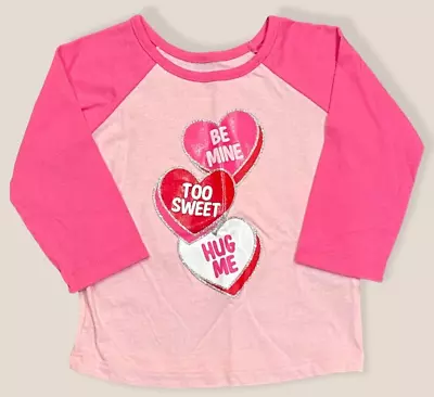 Valentines Day Girls T Shirt 12 Months Be Mine Hug Me Too Sweet Long Sleeve • $8.88