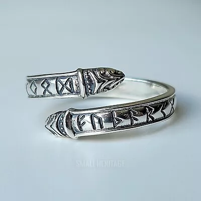 925 Sterling Silver Viking Dragon Ring Adjustable Resizable Norse Rune Amulet • $57.37