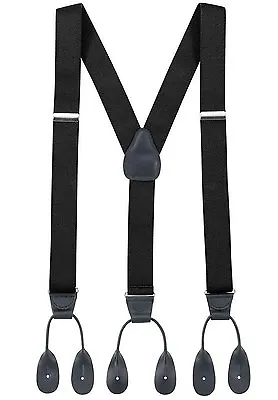 NEW Mens Black Button Suspenders Tuxedo Braces Y Back Real Leather Elastic USA • $22.95