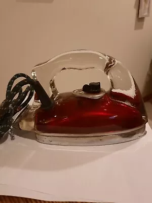  Vintage Iron Red Saunders Silver Streak Electric Pyrex Glass Iron Antique 1940s • $1850