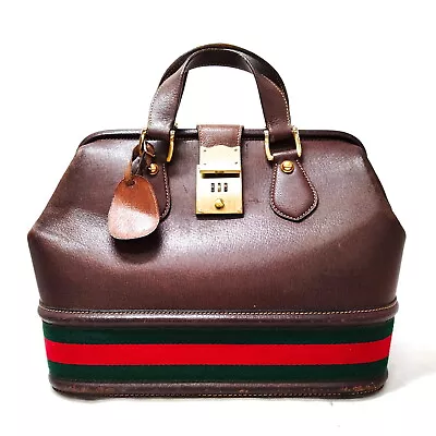 Vintage Gucci Hand Bag Doctors Bag Brown Leather 1185083 • $1.29