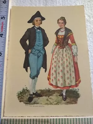 Postcard 18th Century Swiss Costume Grisons Switzerland • £12.54