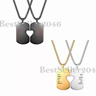 I'll Hold You In My Heart 2 Puzzle Piece Heart Matching Couple Dog Tag Necklace • $10.99