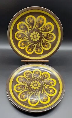 Set Of 3 Vtg Mikasa Majorca  LODI  Dinner Plates 10-5/8   Brown/Gold Floral MCM • $24.99