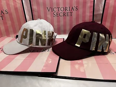 Victoria’s Secret PINK Baseball Cap Hat White & Burgundy (2) • $33.29