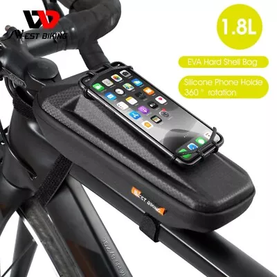 WEST BIKING Waterproof Bike Bag Bicycle Frame Top Tube Bag Phone Holder 1.8L • $15.27