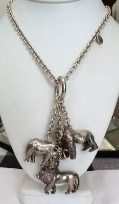 Vintage Susan Cummings Sterling Silver Elephant Gorilla Lion Huge Charm Necklace • $365