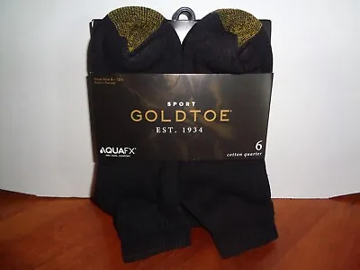 GoldToe Sport Cotton Quarter Ankle Socks 6 Pair Pack Black Men's Size 6-12.5 • $24.95