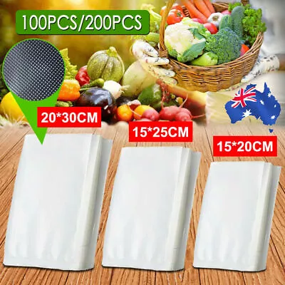 100/200 X Vacuum Sealer Bags Precut Food Storage Saver Heat Seal Cryovac 3 Sizes • $40.36