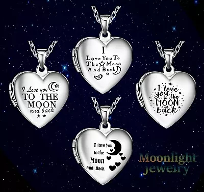 New I Love You To The Moon And Back Heart Photo Locket Stainless Steel Necklace • $11.95