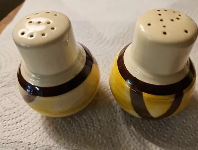 Organdie Vernonware Salt & Pepper Shaker Plaid Yellow BrownTrim 1937-1958 • $8.95