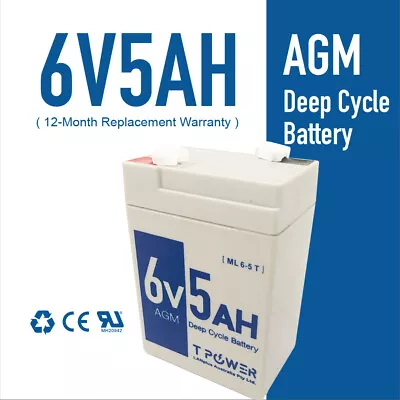 Tpower 6V 5AH SLA Battery 6 Volt High Rate  4.5AH Same Size Toy Electric Bike • $23.60