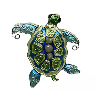 Pearly Turtle Brooch Pin Freshwater Pearls Sterling Silver Plated Enamel Zarah • $41.99