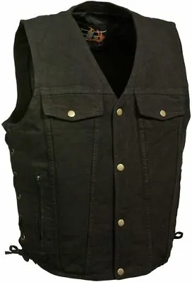 Milwaukee Men's Motorcycle Black Side Lace Denim Vest Conceal Gun Pockets - Sacp • $46.99