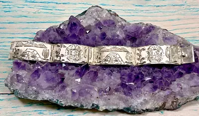 Sterling Silver Mexico Signed ACB Panel Link Bracelet Size 6 3/4  26 Grams • $40