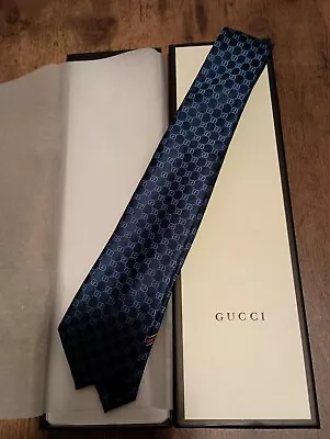 Gucci Tie Mens GG Blue Pattern Interlocking Logo • $85