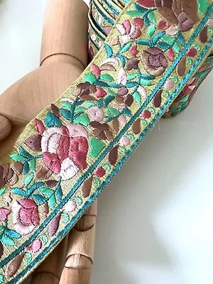 £6.99 • Buy 1m 8cm Multicoloured Flower Tapestry Embroidery Indian Trimming Craft Ribbon