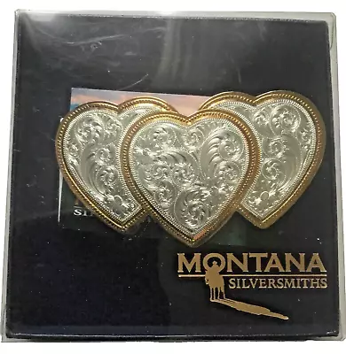 Montana Silversmiths Triple Hearts Silver Plated Goldtone Trim Buckle • $37.80