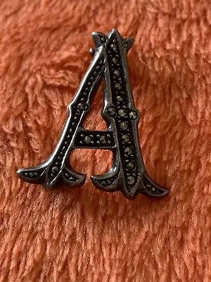 Sterling Silver Vintage Marcasite Letter A Initial Brooch Pin Signed 925 B #577 • $16