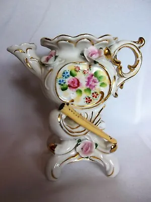 Vintage UCAGCO Porcelain Hand Painted Applied Flower Gilded Pitcher Vase - JAPAN • $7.83