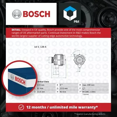 Alternator Fits VAUXHALL ASTRA H 1.9D 04 To 10 Z19DTJ Bosch 1204436 R1530100 • $273.28