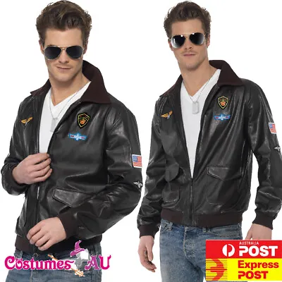 Mens Top Gun Jacket Air Force Bomber Costume Military Fighter Pilot 80s Party • $42.78