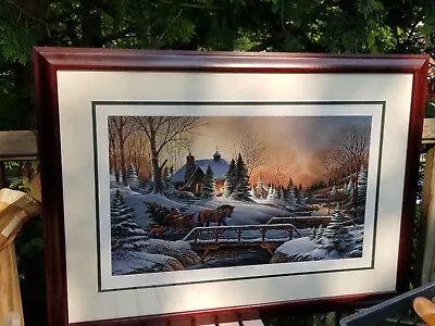 Framed Vintage Print Signed Heading Home  Christmas Scene Terry Redlin 35  X 25  • $227.50