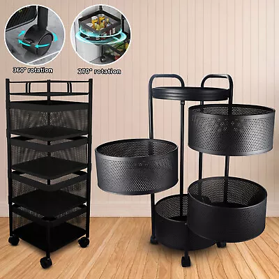 Kitchen Storage Black Trolley Rack Cart Rolling Vegetable Fruit Removable Basket • $63.18