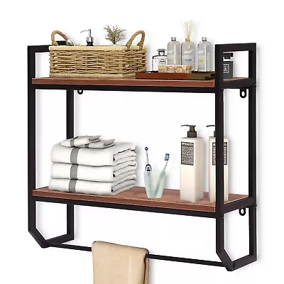 2 Tier Bathroom Storage Rack Wall Mounted Storage Shelf Rack With Towel Bar • $39.99