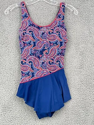 Amoena Women's Size 8B One-Piece Swimsuit Skirted Be Attractive Blue Paisley  • $12.48