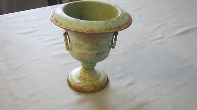 Vintage Rusty Green Metal Urn Shabby Country French Garden Farm Decor • $18.99