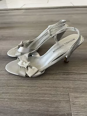 Michael Shannon Drake Heels Women’s Size 8.5 Silver Ankle Strap Open Toe Heels • $10