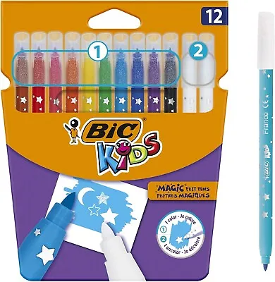 £3.99 • Buy Kids Bic Magic Felt Pens 12 Erasable Ink Medium Tip New