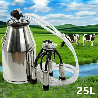 Portable Farm Cow Milking Milker Machine Bucket Tank Container Barrel Set • $156.19