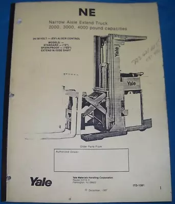 Yale Ne 020 030 035 040 Ev-1a Scr Control Forklift Parts Manual Book Catalog • $49.99