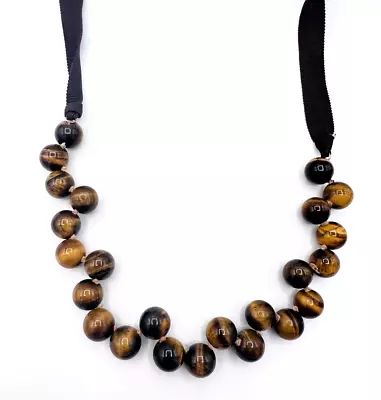 J Crew Tiger's Eye Adjustable Brown Ribbon Tie Necklace • $36