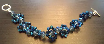 Stunning Vintage Estate Silver Tone Blue Glass Beaded 7 1/4  Bracelet!!! 1568f • $0.99