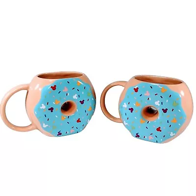 2X Disney Doughnut Shaped Coffee Mug Mickey Mouse Sprinkles 16 Oz • $26.99
