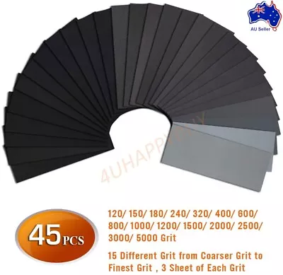 Sandpaper 45/36PCS 120-5000 Assorted Grit Wet Dry Waterproof Polishing Metal Woo • $8.49