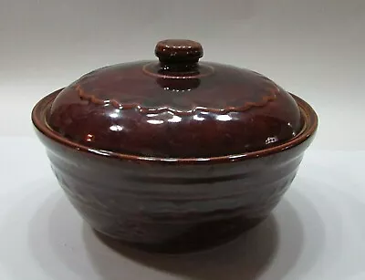 Old 1930's Marcrest Pottery Daisy Dot Antique Brown Dutch Oven Baker Bean Pot • $40