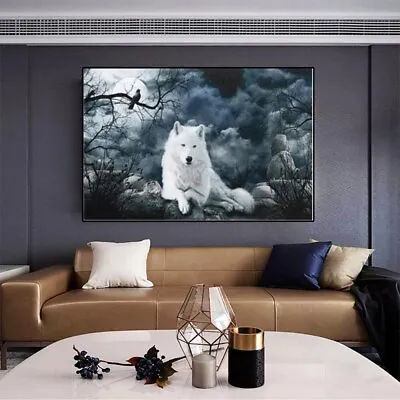 Modern Animal Poster Wall Art Decor Picture Canvas Painting White Wolf Print Art • $23.49