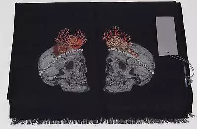 $316.87 • Buy New Alexander McQueen 551506 Black Wool Silk SEA MONARCH SKULL Scarf Wrap