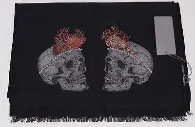 New Alexander McQueen 551506 Black Wool Silk SEA MONARCH SKULL Scarf Wrap • $326.36