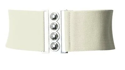 Ladies Elasticated Waist Buckle Belt - Silver Clasp Waist Belt 50s Corset Style • £4.49
