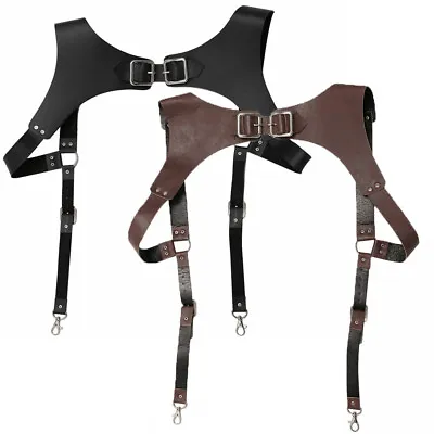 Unisex Vintage Leather Suspenders Braces Shoulder Strap Belt Adjustable Harness • $14.45