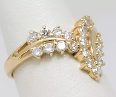 $886 • Buy 14 Kt Yellow Gold Chevron Wishbone Motif Diamond V-Shaped Ring Sz 6.5 B4259