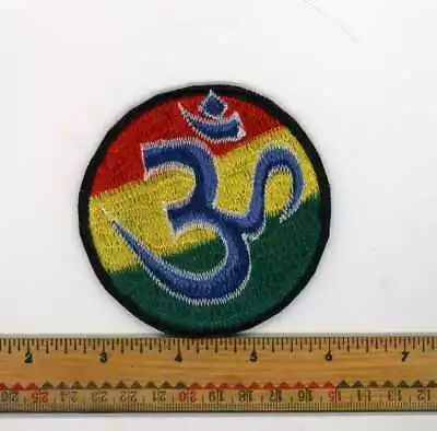 Hand Embroidered Dark Blue Om Rasta Patch Fair Trade Nepal 3  Round • $8.50